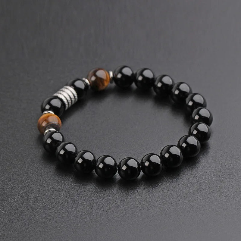 Bracelet Œil de Tigre & Obsidienne – Inox & Style