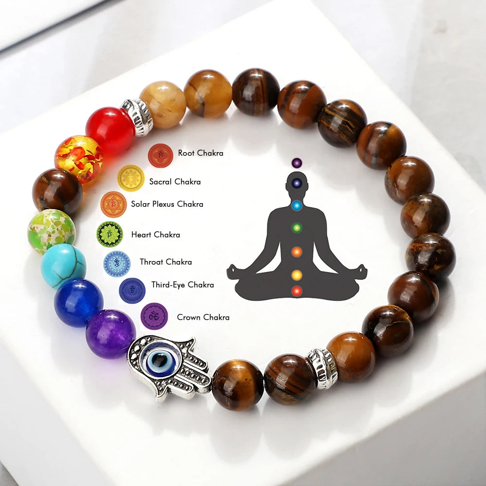 Bracelet 7 Chakras – Œil de Tigre & Lave