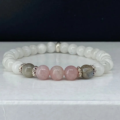 Bracelet Pierre de Lune, Labradorite & Quartz Rose