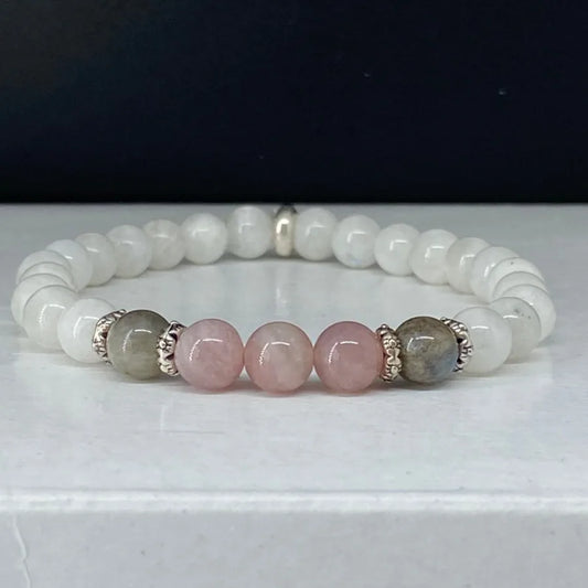 Bracelet Pierre de Lune, Labradorite & Quartz Rose