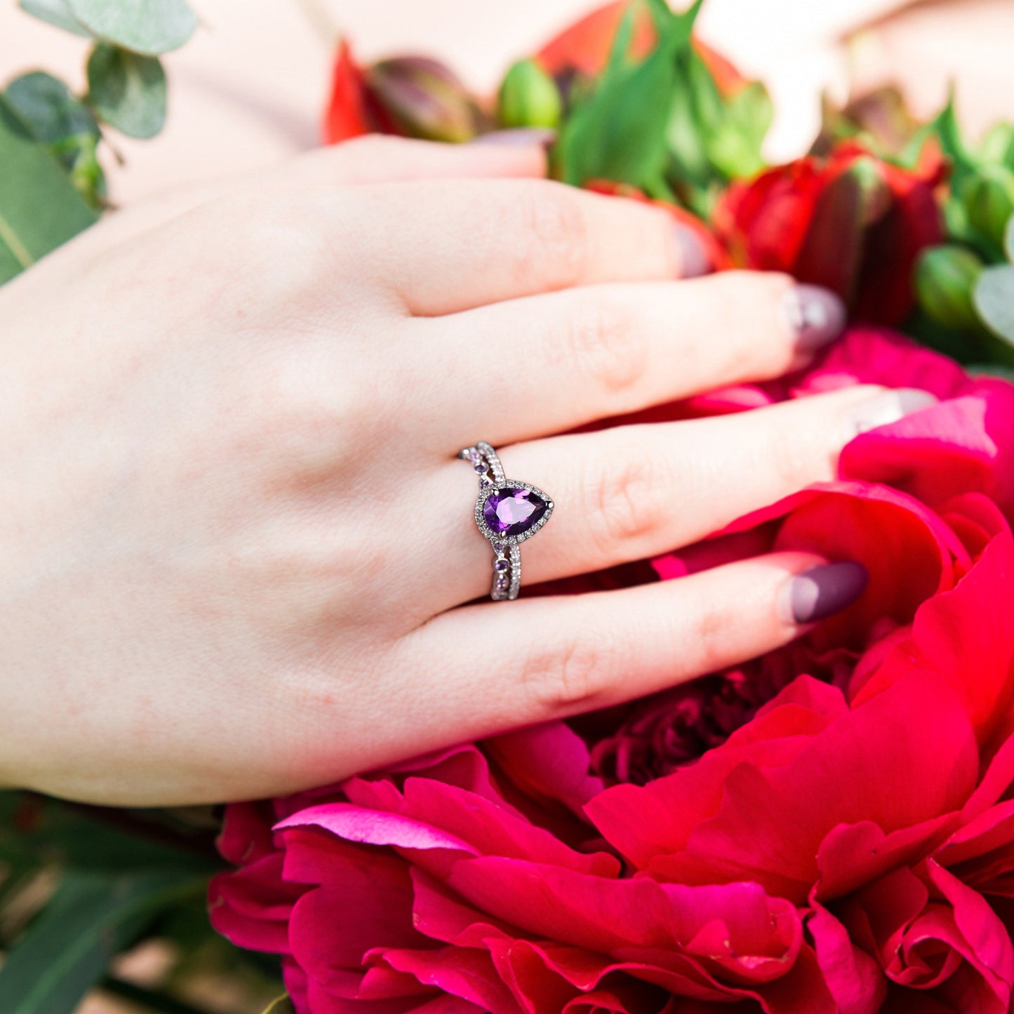 Bague Goutte Améthyste Zircon Ensemble