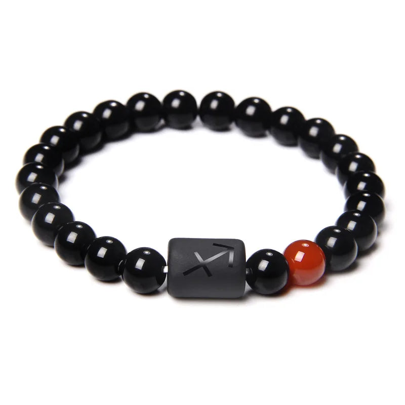 Bracelet Zodiaque 12 Signes – Onyx Noir Élastique