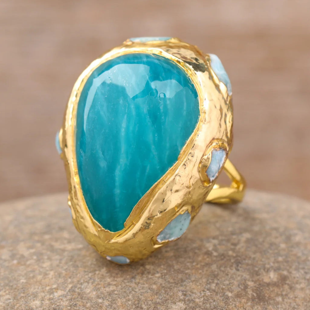 Bague Amazonite Turquoise Lapis Plaqué Or