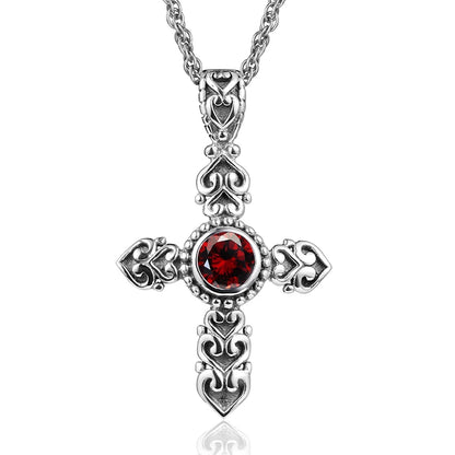 Collier Croix Grenat Argent 925 Femme