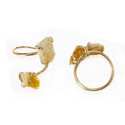 Bague Ouverte Citrine Brute Dorée
