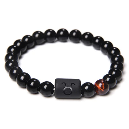 Bracelet Zodiaque 12 Signes – Onyx Noir Élastique