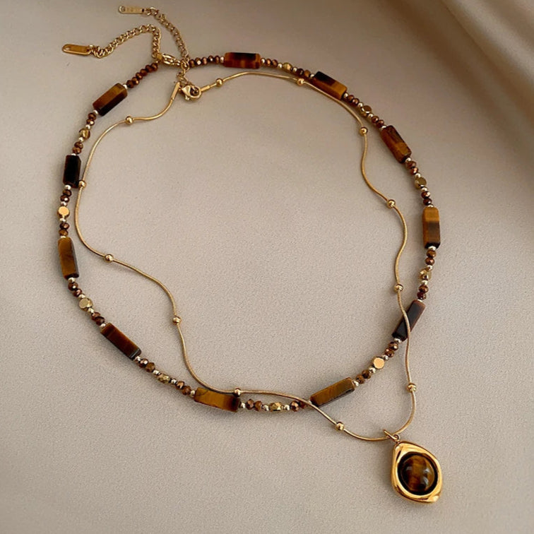 Collier Double Rang – Pierre Œil de Tigre