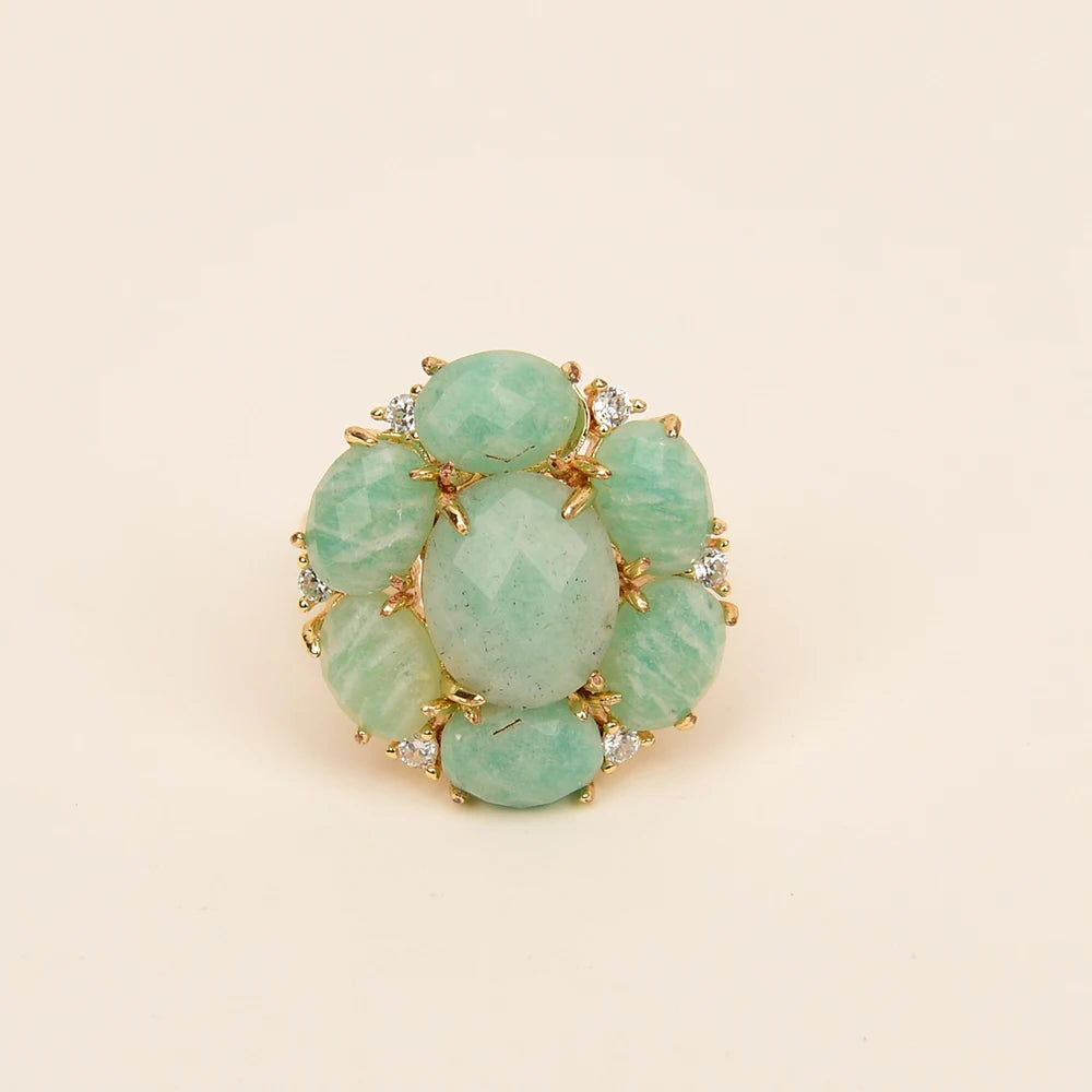 Bague Amazonite CZ Plaqué Or Ajustable