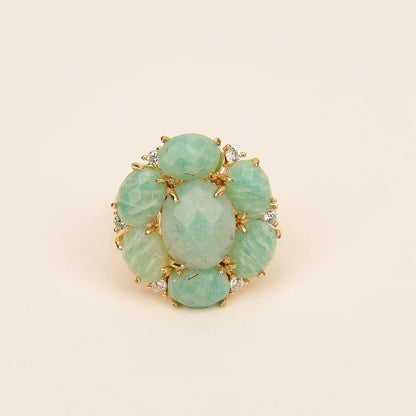 Bague Amazonite CZ Plaqué Or Ajustable