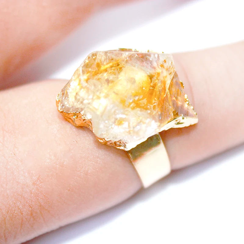 Bague Citrine Brute Large Ajustable