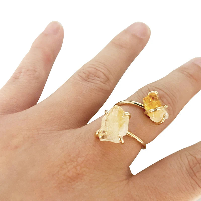 Bague Ouverte Citrine Brute Dorée