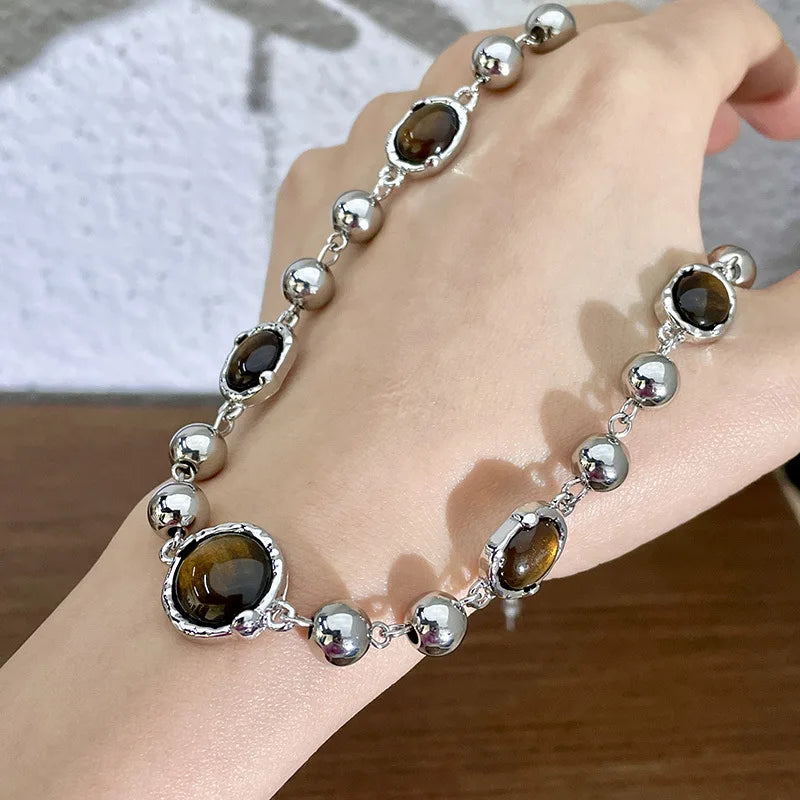 Collier Punk Œil de Tigre avec Pendentif