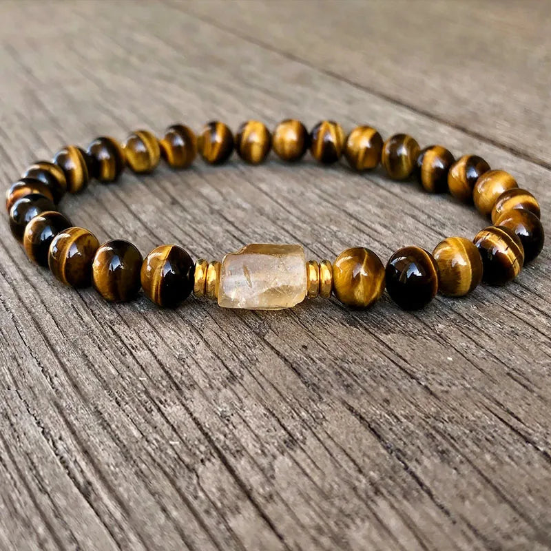 Bracelet Œil de Tigre 6 mm & Citrine Brute