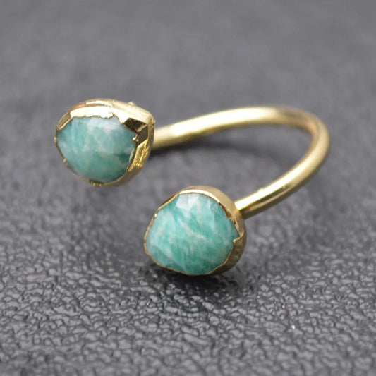 Bague Amazonite Cœur Goutte d'Eau Ouverte