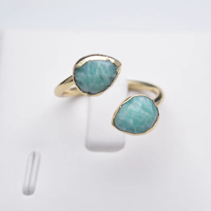 Bague Amazonite Cœur Goutte d'Eau Ouverte