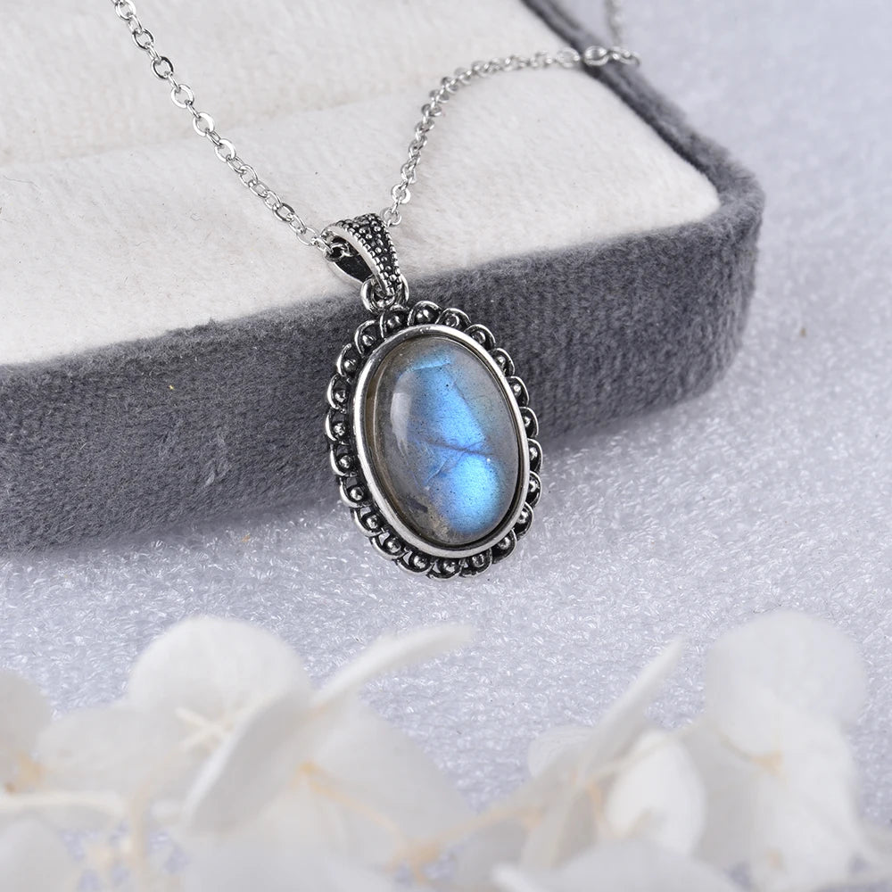 Collier Pendentif Labradorite Plaqué Argent Simple