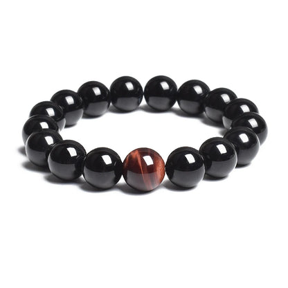 Bracelet Agate Noire & Œil de Tigre Rouge (6-12 mm)