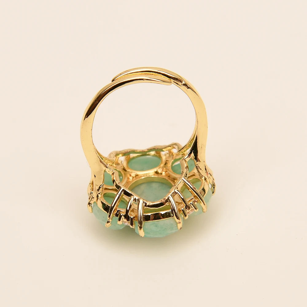 Bague Amazonite CZ Plaqué Or Ajustable