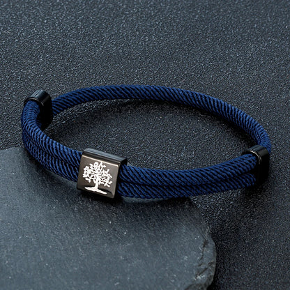 Bracelet Tressé Arbre de Vie – Inox Bleu