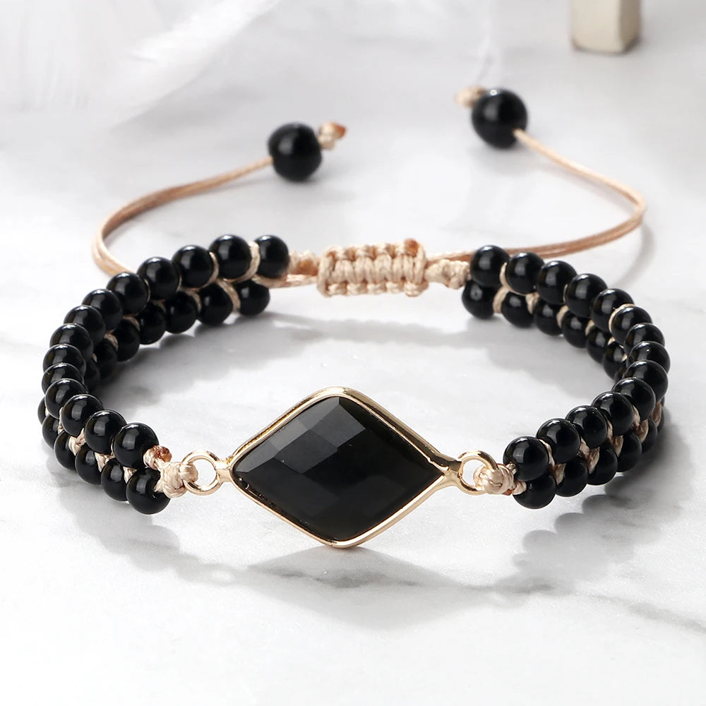 Bracelet Tressé Onyx 4 mm & Obsidienne – Ajustable