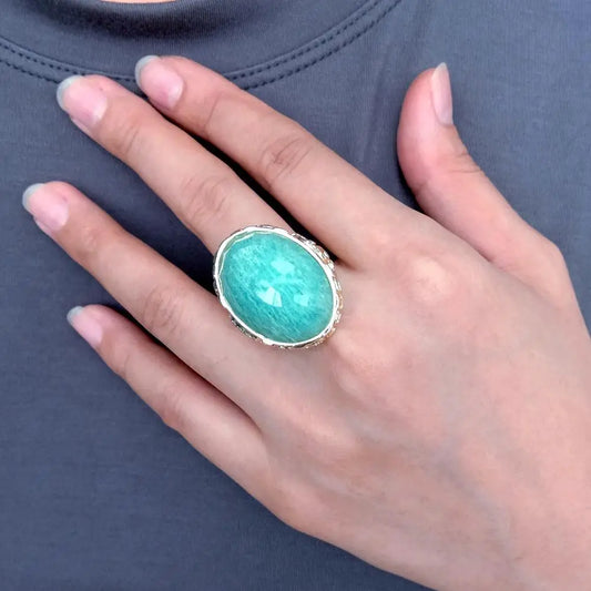 Bague Amazonite Plaqué Or Ajustable