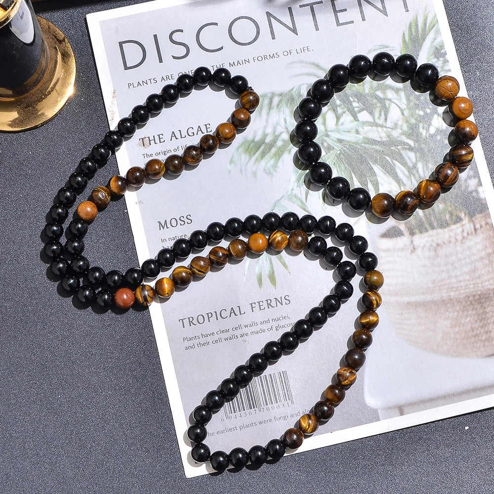 Collier 8 mm Œil de Tigre & Onyx