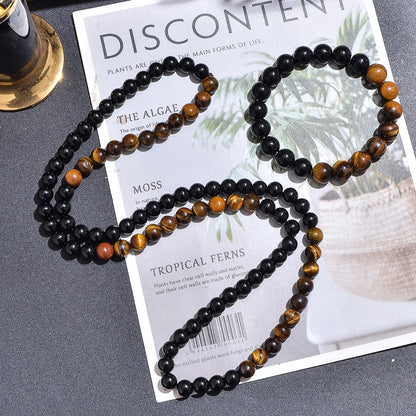 Collier 8 mm Œil de Tigre & Onyx