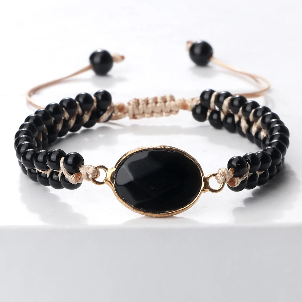 Bracelet Tressé Onyx 4 mm & Obsidienne – Ajustable