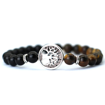 Bracelet Arbre de Vie – Œil de Tigre & Obsidienne