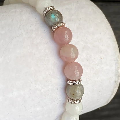 Bracelet Pierre de Lune, Labradorite & Quartz Rose