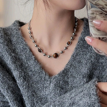 Collier Punk Œil de Tigre avec Pendentif