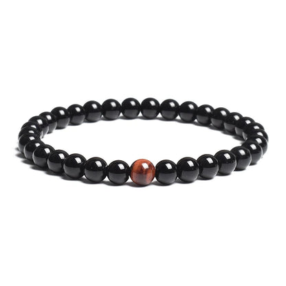 Bracelet Agate Noire & Œil de Tigre Rouge (6-12 mm)