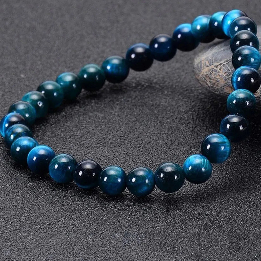 Bracelet Minimaliste – Œil de Tigre Bleu (6-10 mm)