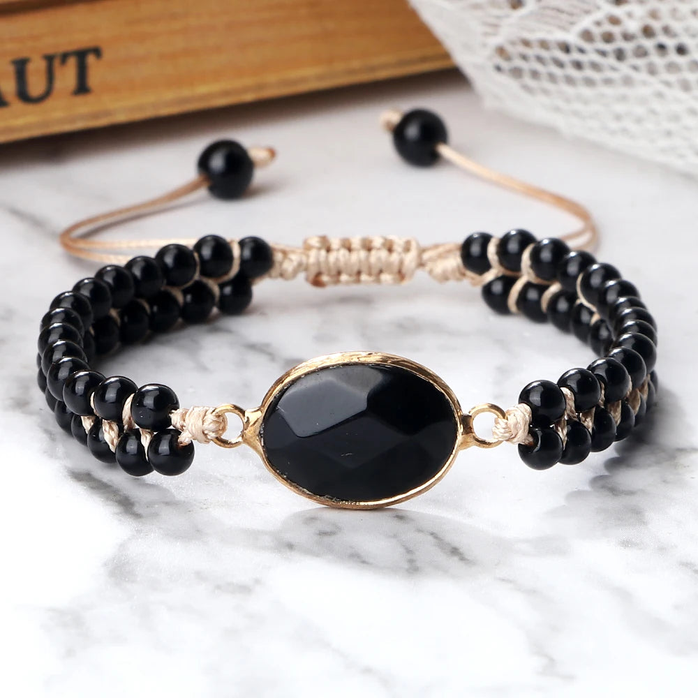 Bracelet Tressé Onyx 4 mm & Obsidienne – Ajustable