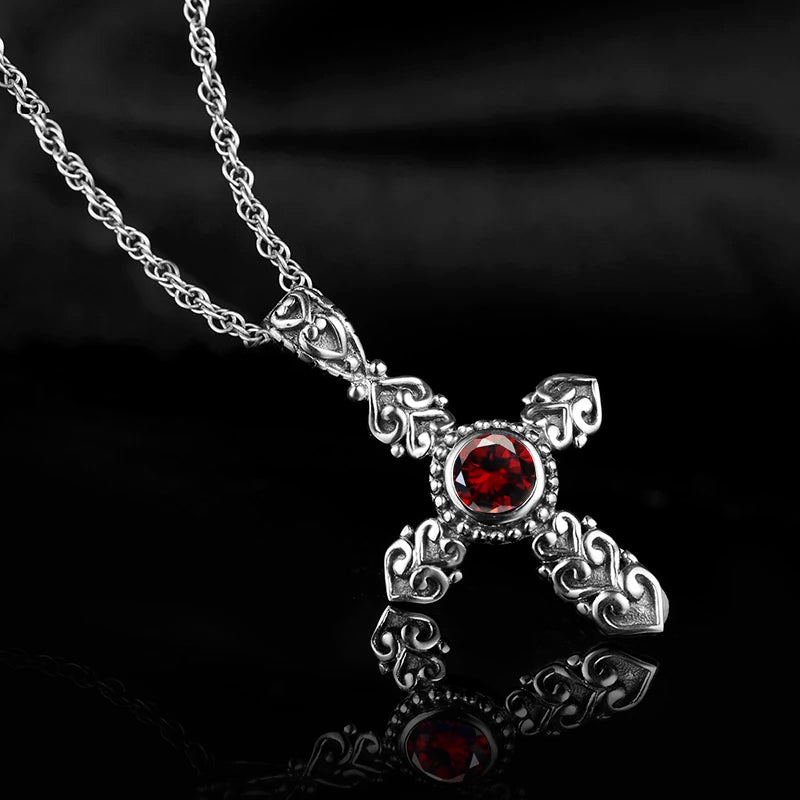 Collier Croix Grenat Argent 925 Femme