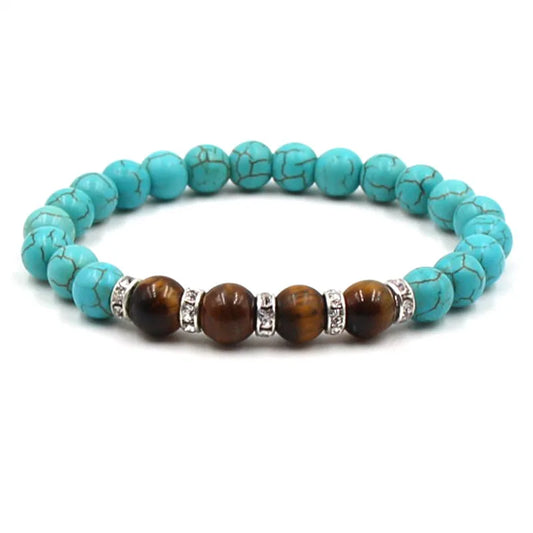 Bracelet Turquoise, Œil de Tigre & Agate – Femme/Homme