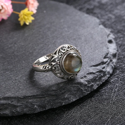 Bague Vintage Labradorite & Pierre de Lune Argent 925