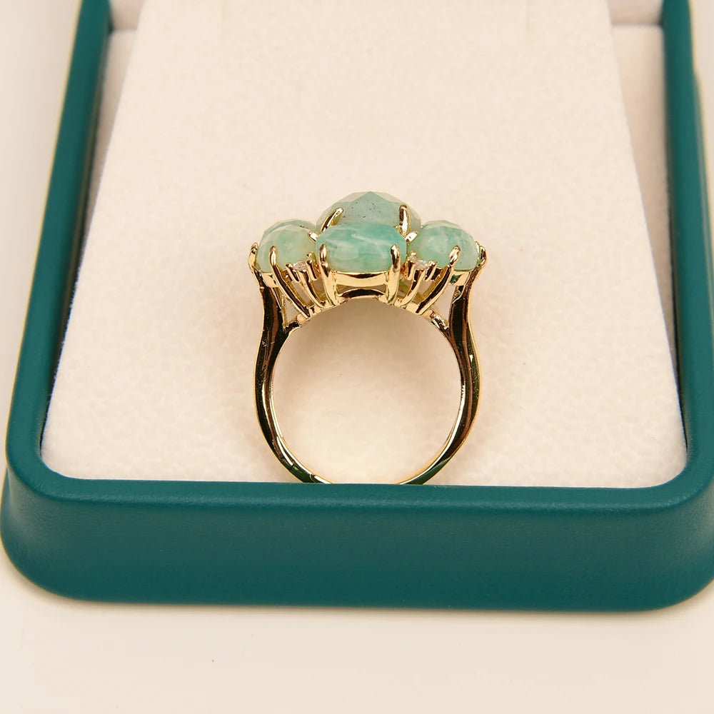 Bague Amazonite CZ Plaqué Or Ajustable