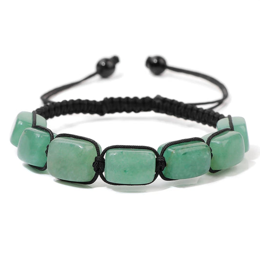 Bracelet Tressé Aventurine Verte Carrée – Ajustable & Méditation