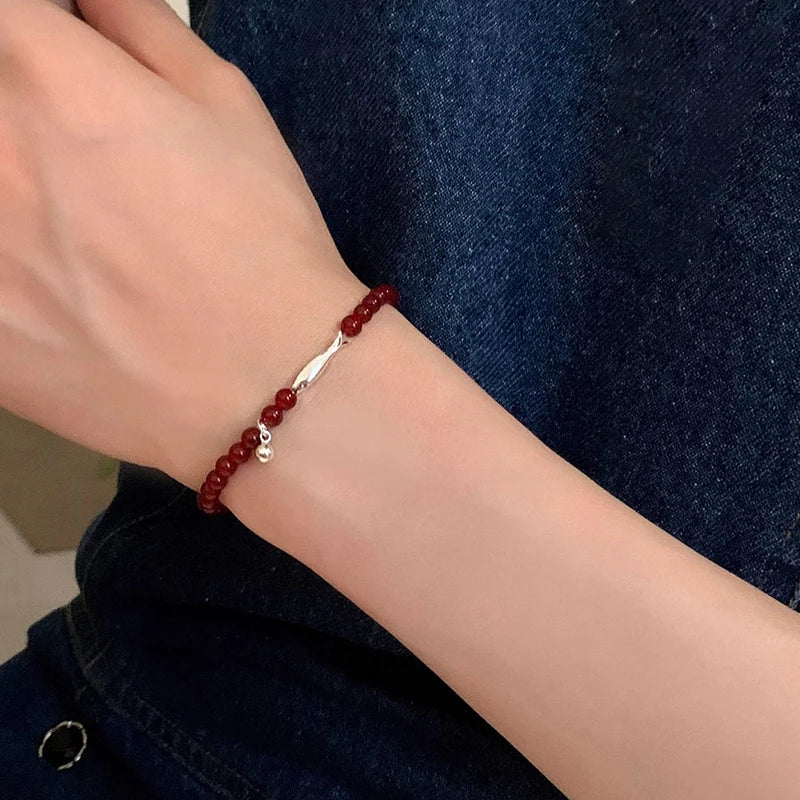 Bracelet Argent 925 & Agate Rouge – Poisson Rétro