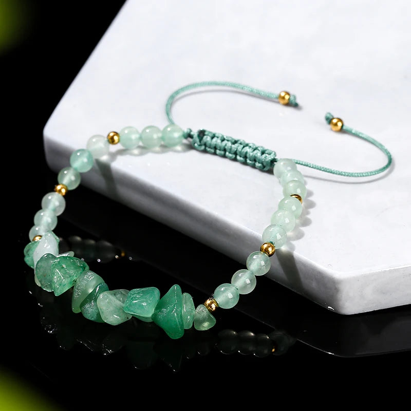 Bracelet Tressé Aventurine Verte – Perles Brutes & Reiki