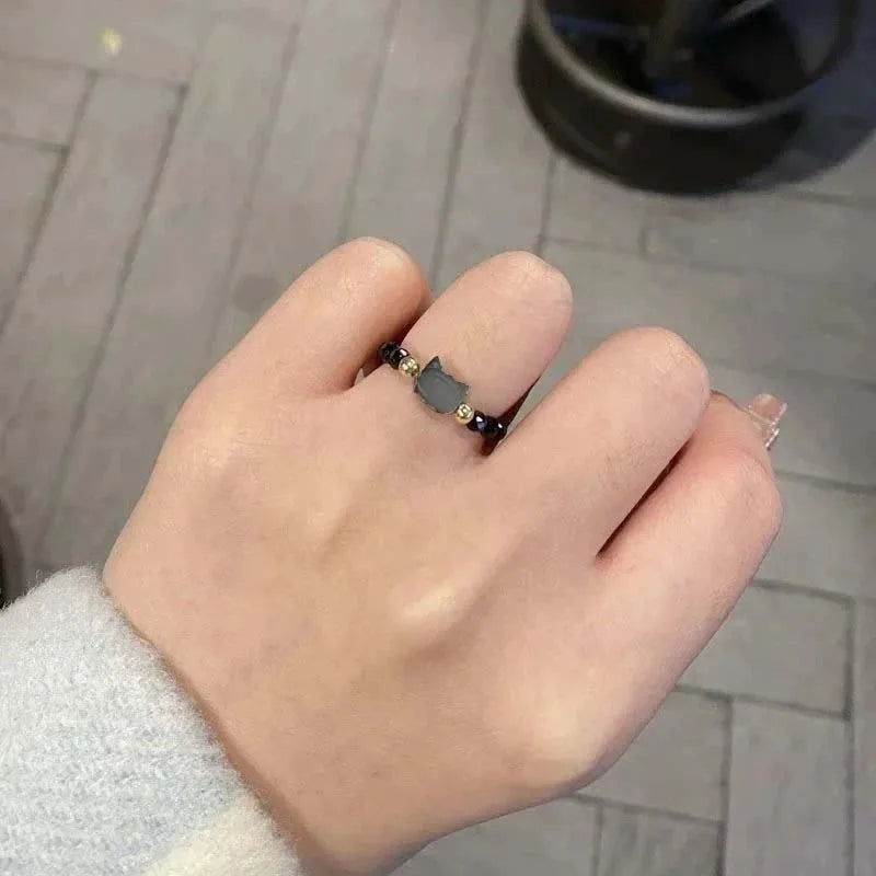 Bague Minimaliste Obsidienne & Pierre de Lune