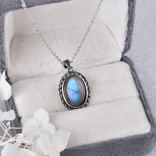 Collier Pendentif Labradorite Plaqué Argent Simple