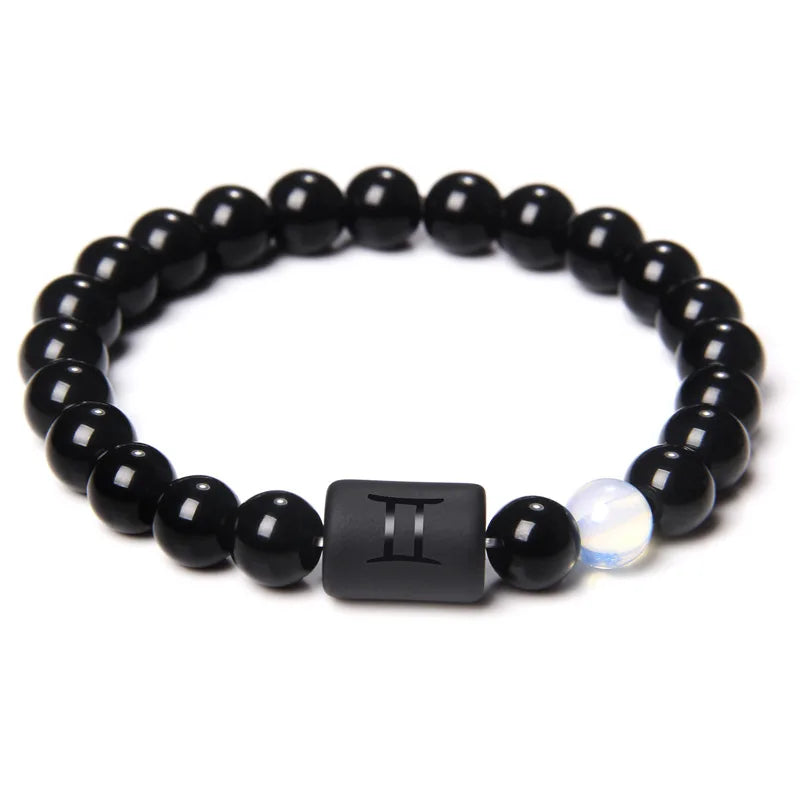 Bracelet Zodiaque 12 Signes – Onyx Noir Élastique