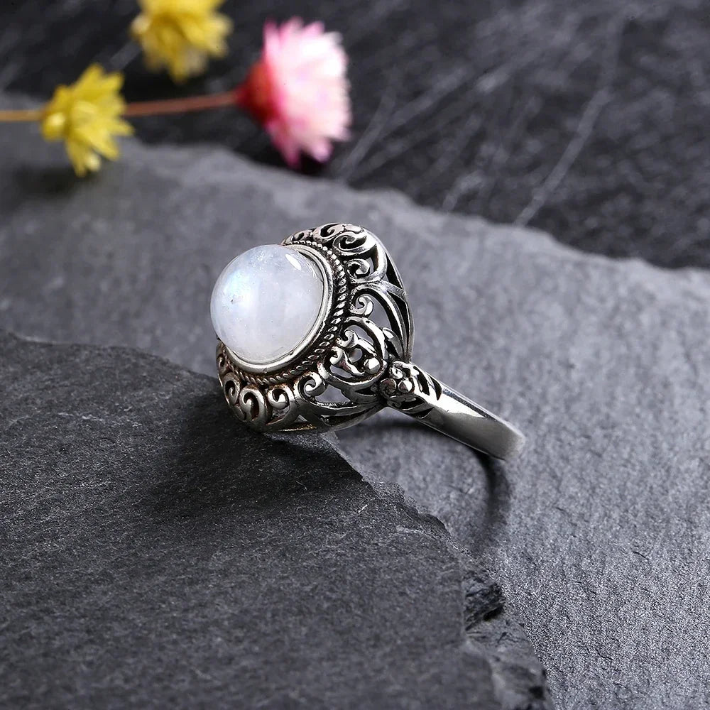 Bague Vintage Labradorite & Pierre de Lune Argent 925