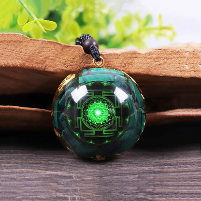 Pendentif Orgonite Malachite Sri Yantra