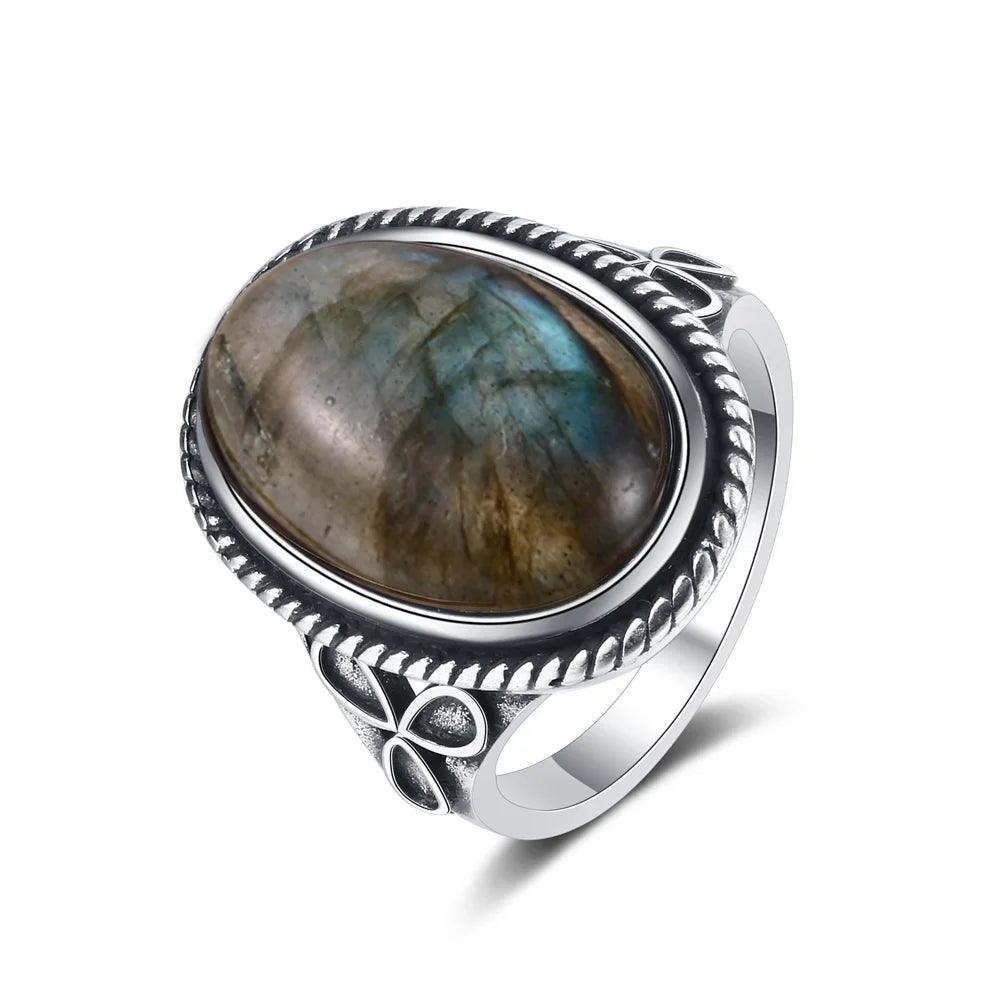 Bague Fleur Labradorite Argent 925 Rétro