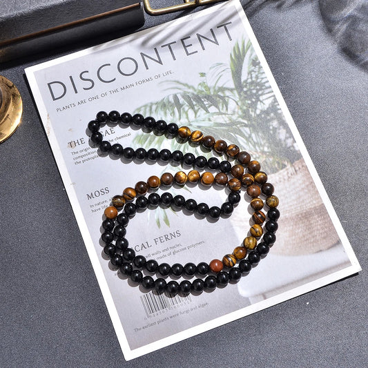 Collier 8 mm Œil de Tigre & Onyx