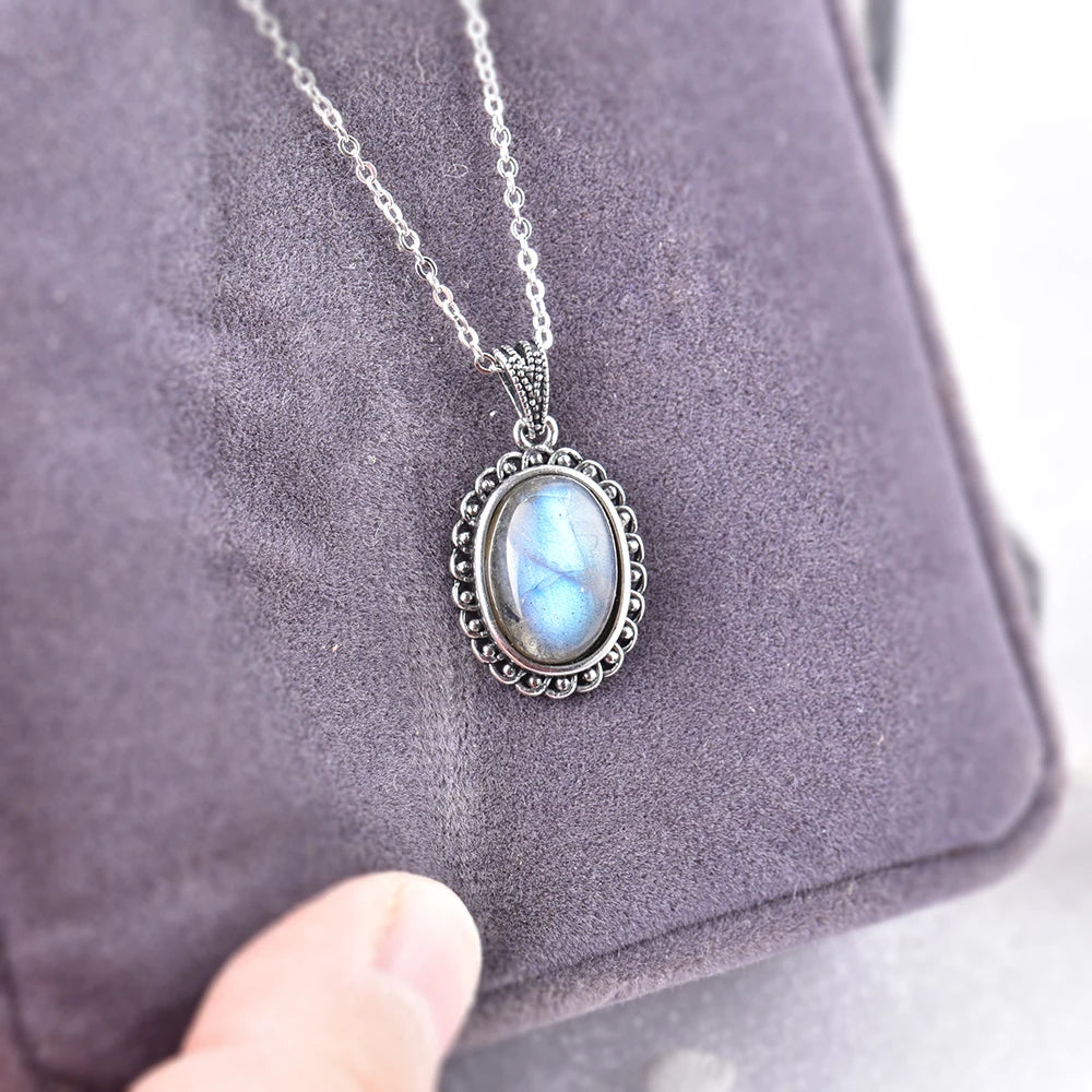 Collier Pendentif Labradorite Plaqué Argent Simple