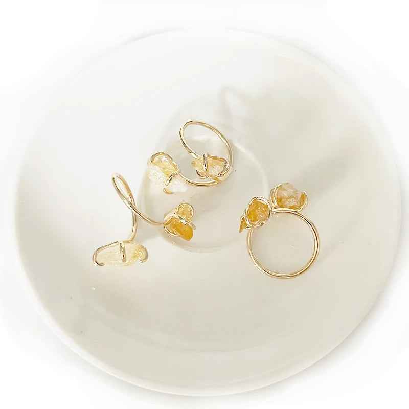 Bague Ouverte Citrine Brute Dorée